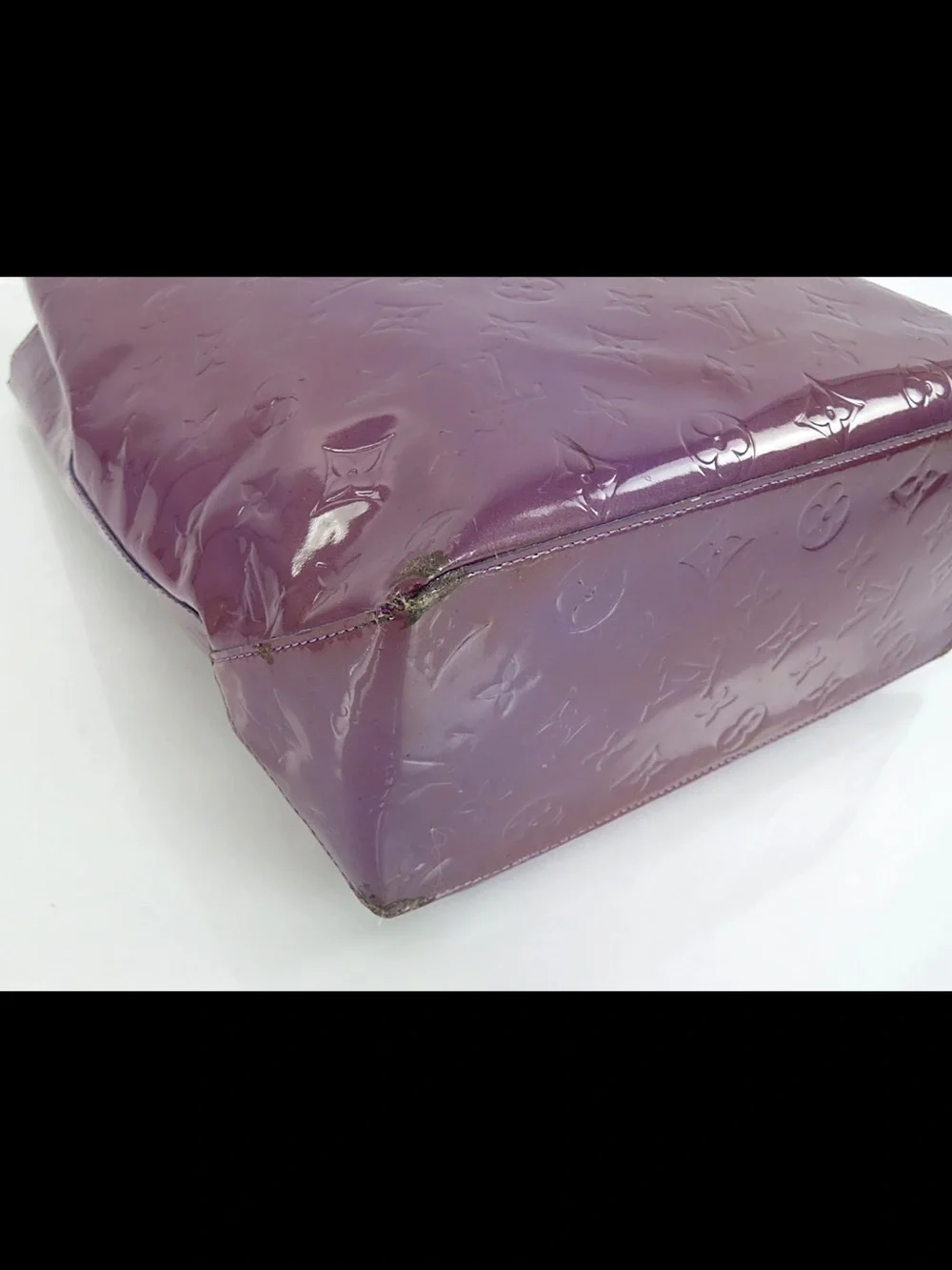 Louis Vuitton Glossy Plum Vernis Tote with Tan Handles